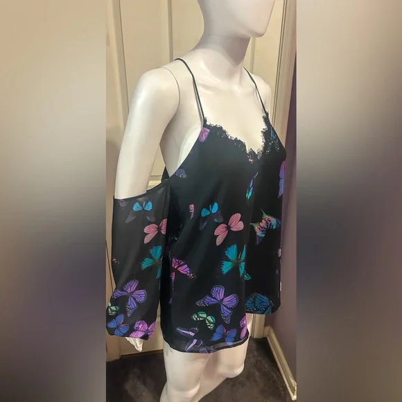 Express Sz S Rainbow Butterfly Blouse Flowy Fairycore Chic Festival Whimsical - Picture 2 of 5